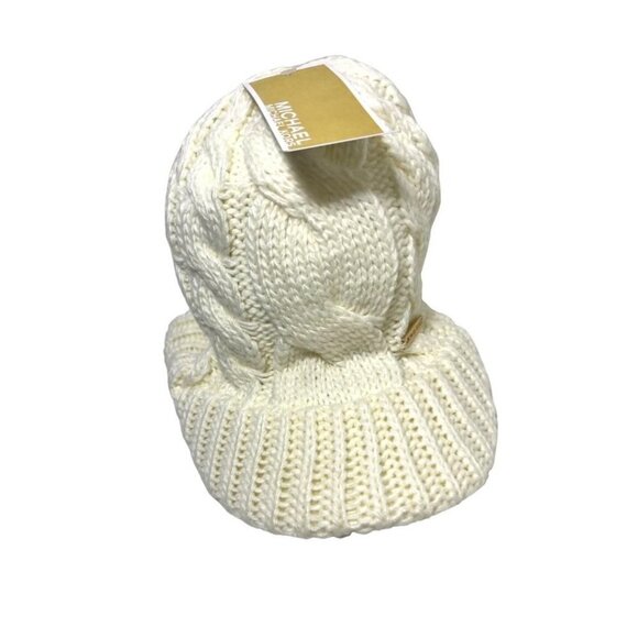 Michael Kors Womens Cream Logo Cable Knit Brim Cap New - Picture 2 of 7